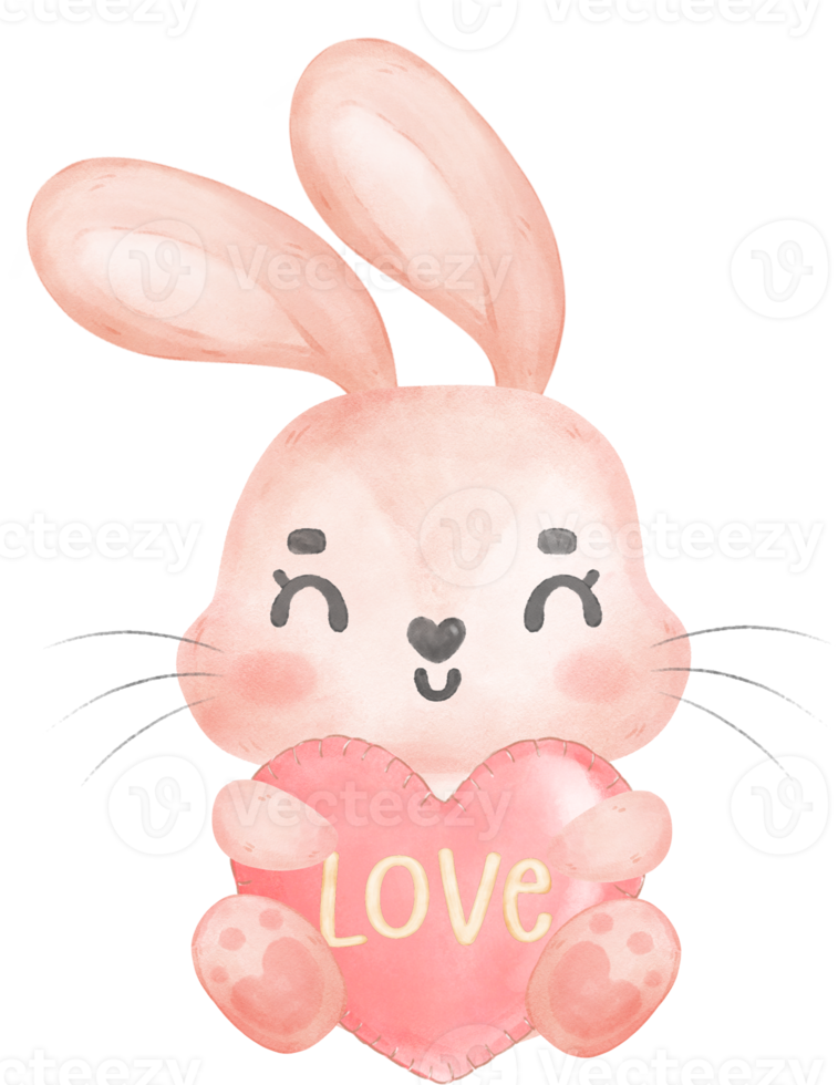 Cute happy sweet pink bunny rabbit cartoon character watercolour png