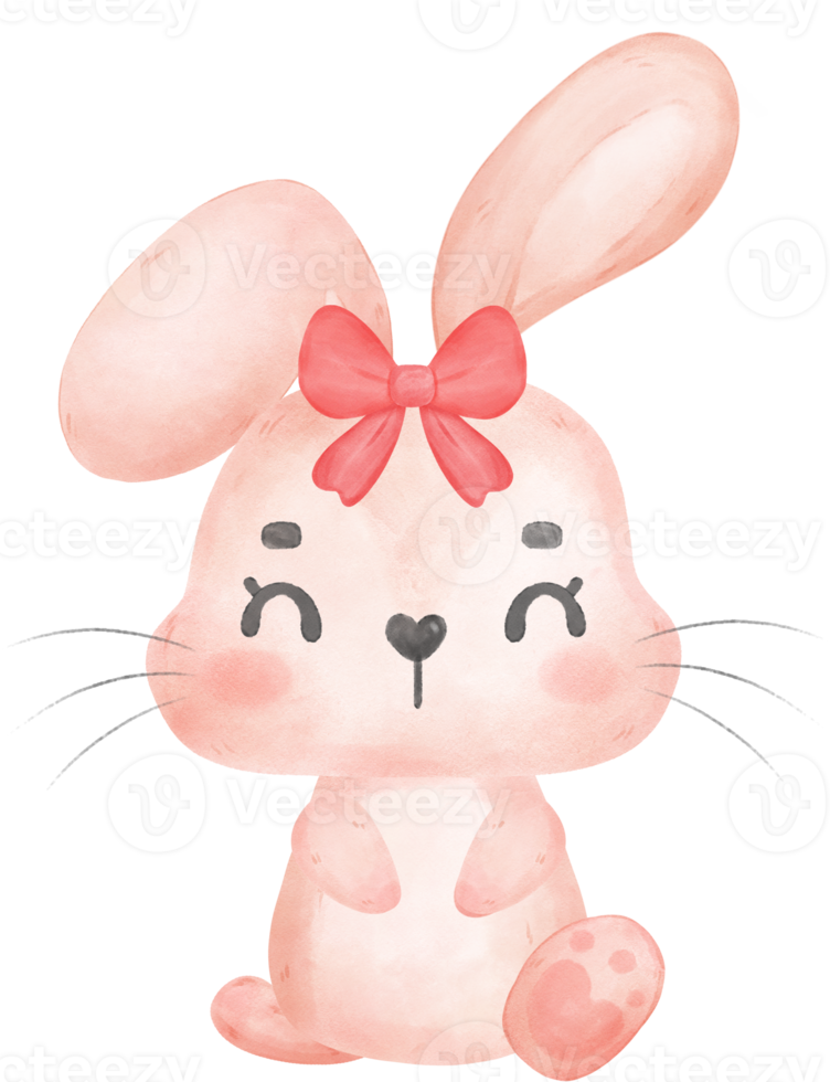 Cute happy sweet pink bunny rabbit cartoon character watercolour png