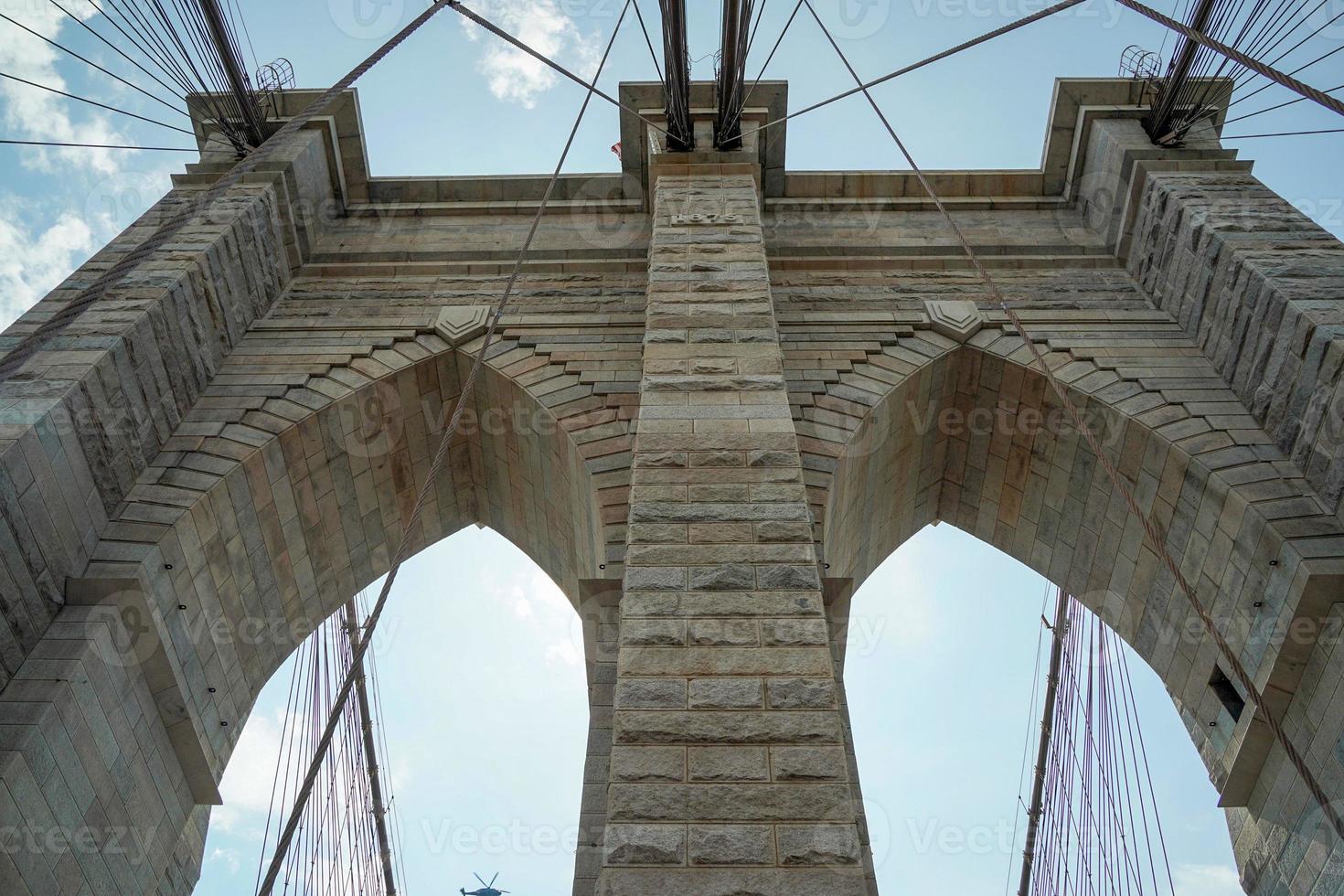 brooklyn bridge bottom to top with cables view new yok photo