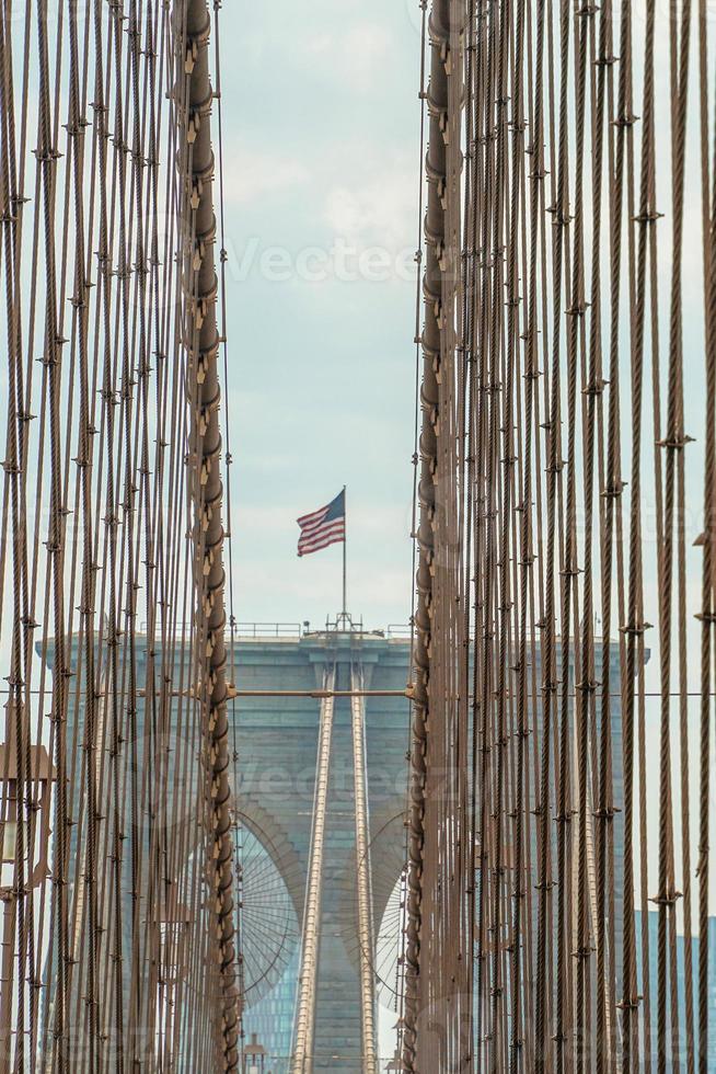 brooklyn bridge bottom to top with cables view new yok photo