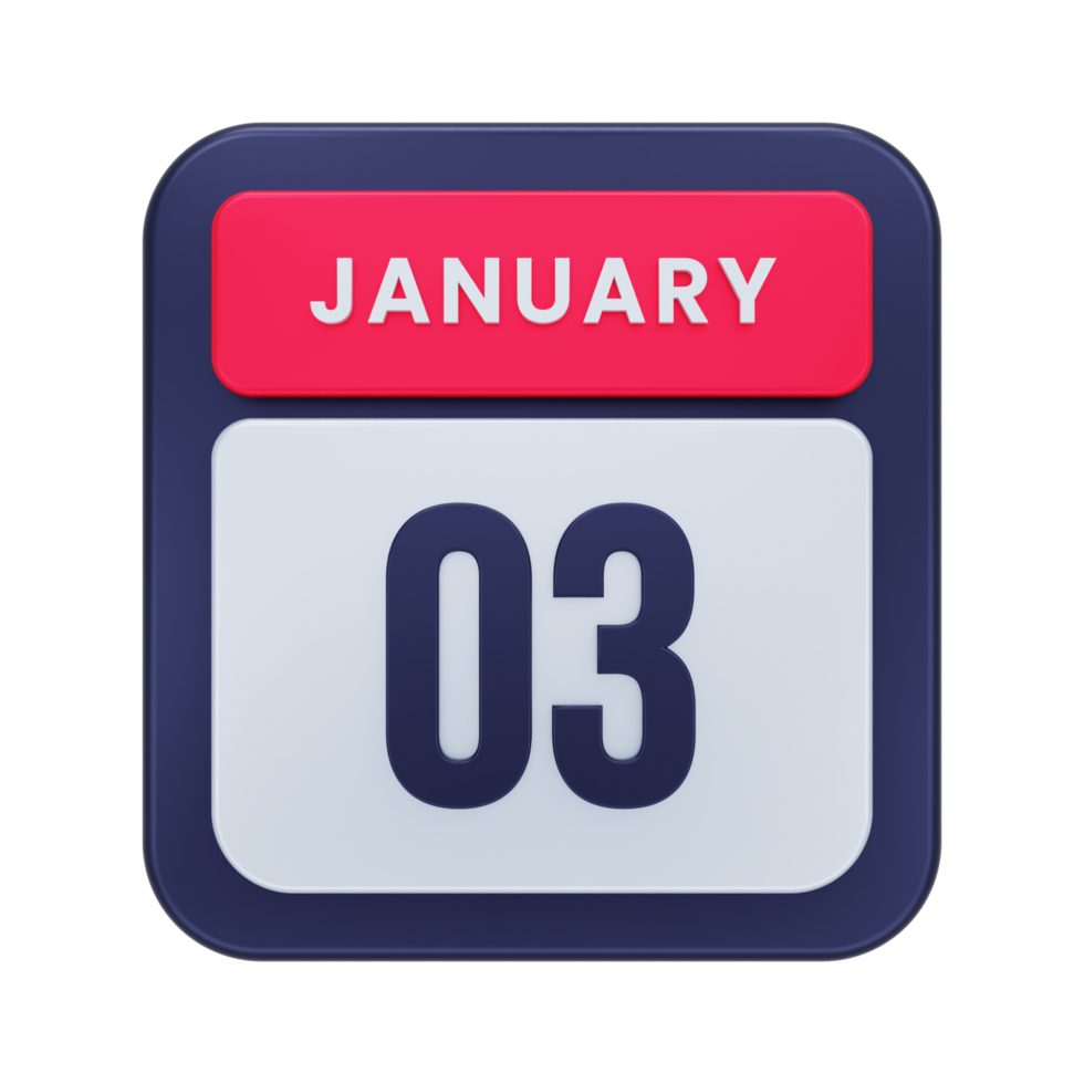 January Realistic Calendar Icon 3D Illustration Date January 03 png