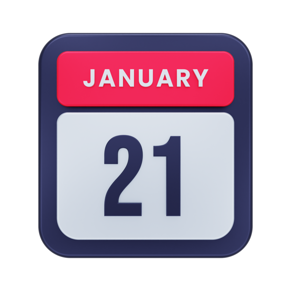 January Realistic Calendar Icon 3D Illustration Date January 21 png