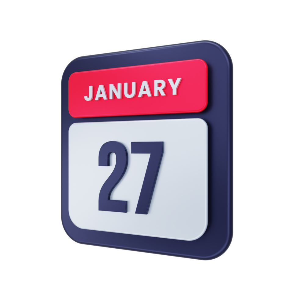 January Realistic Calendar Icon 3D Illustration Date January 27 png