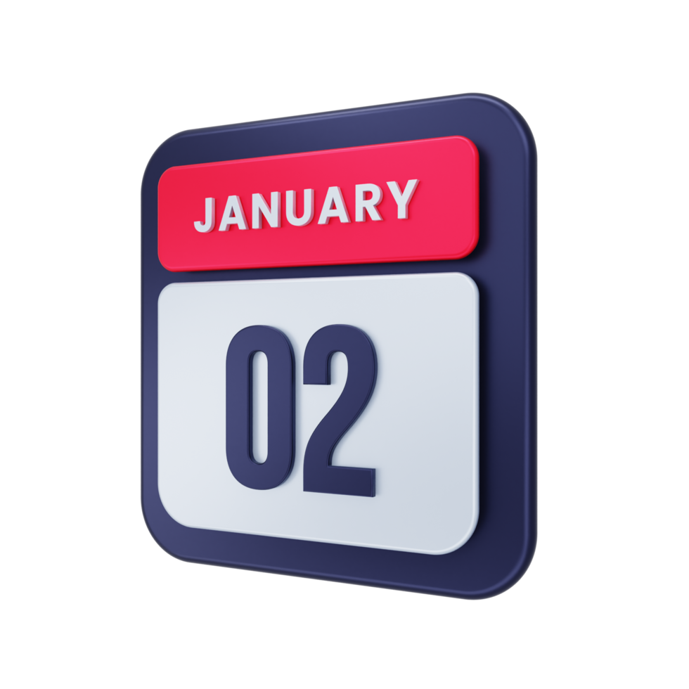 January Realistic Calendar Icon 3D Illustration Date January 02 png