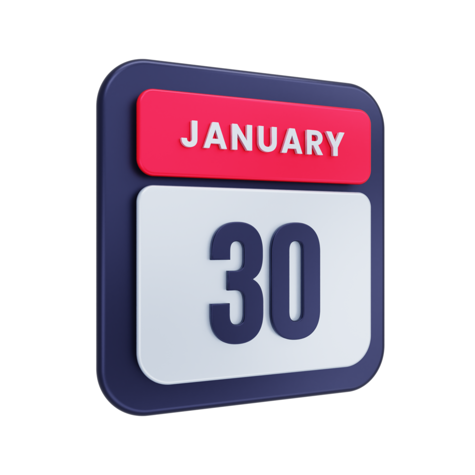 January Realistic Calendar Icon 3D Illustration Date January 30 png