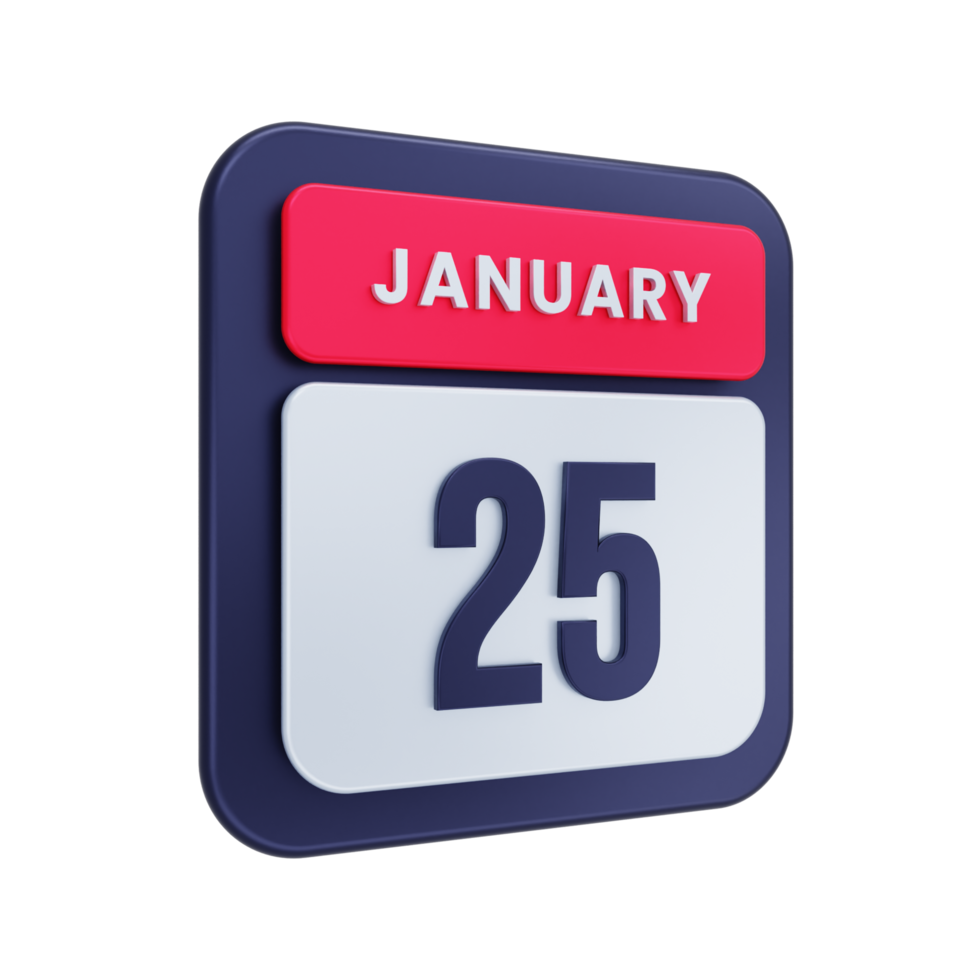 January Realistic Calendar Icon 3D Illustration Date January 25 png