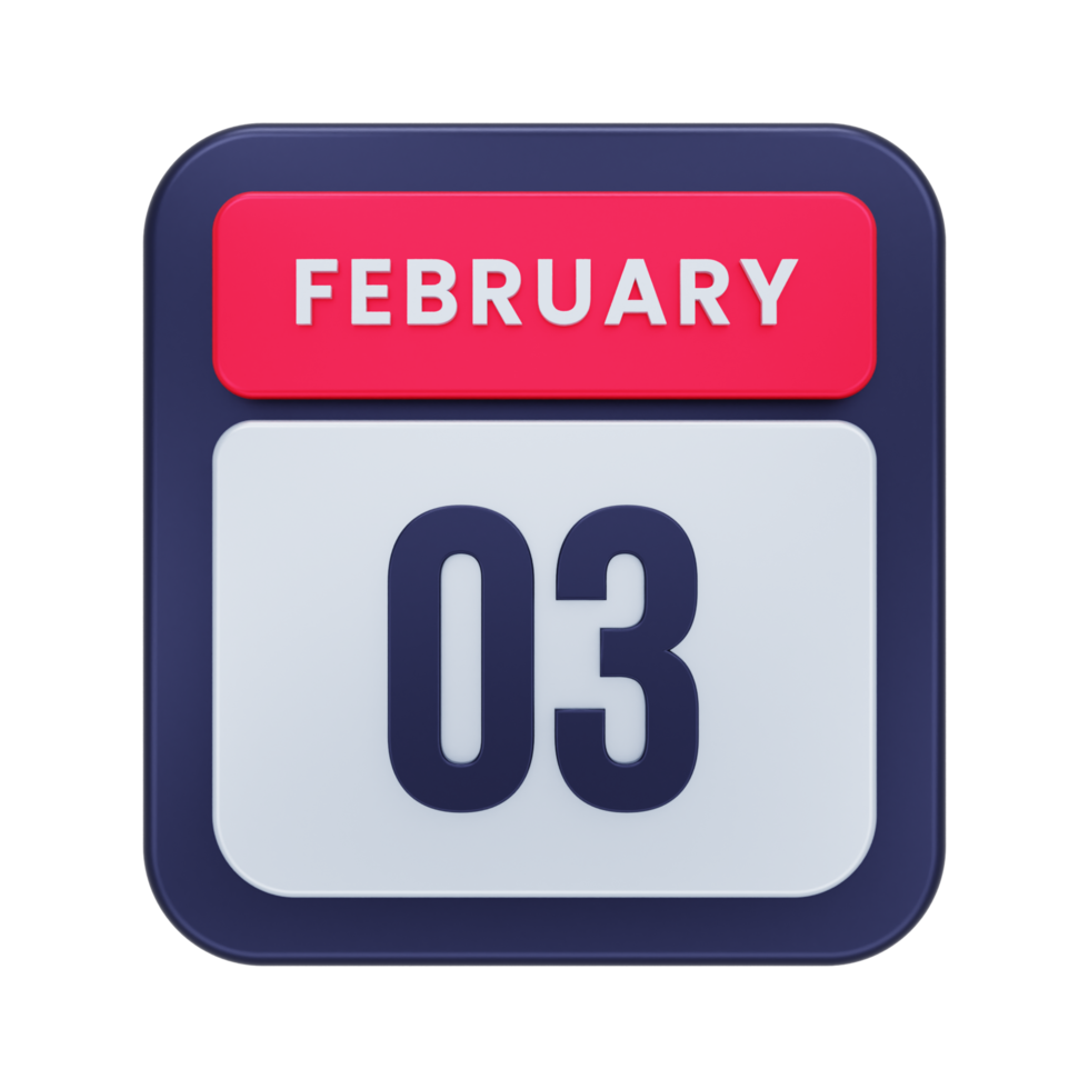 February Realistic Calendar Icon 3D Illustration Date February 03 png