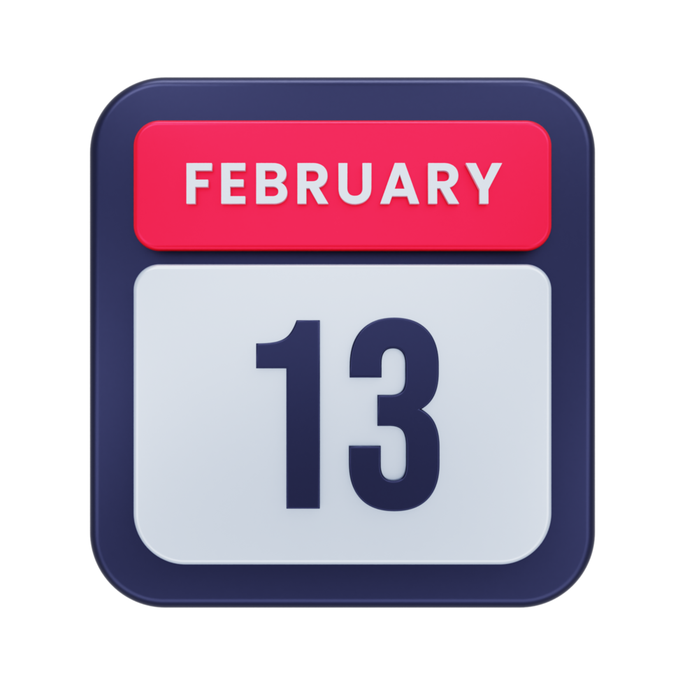 February Realistic Calendar Icon 3D Illustration Date February 13 17230226 PNG
