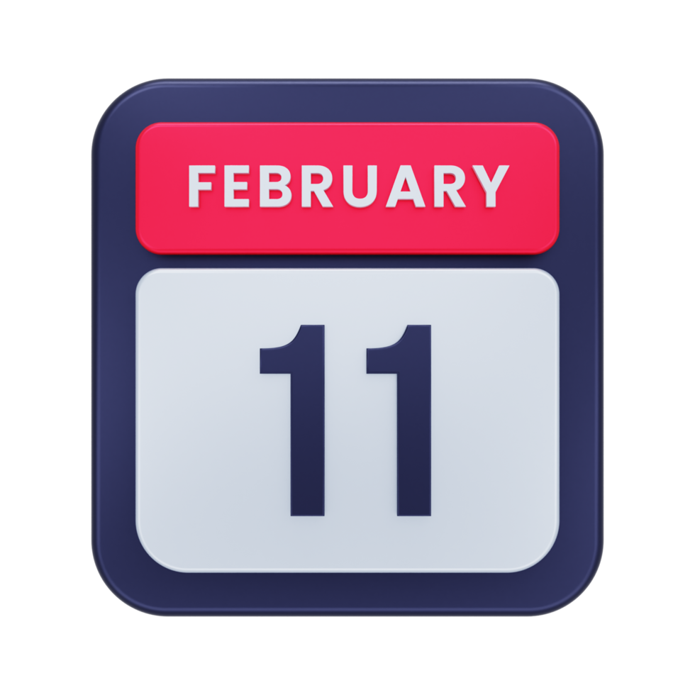 February Realistic Calendar Icon 3D Illustration Date February 11 png