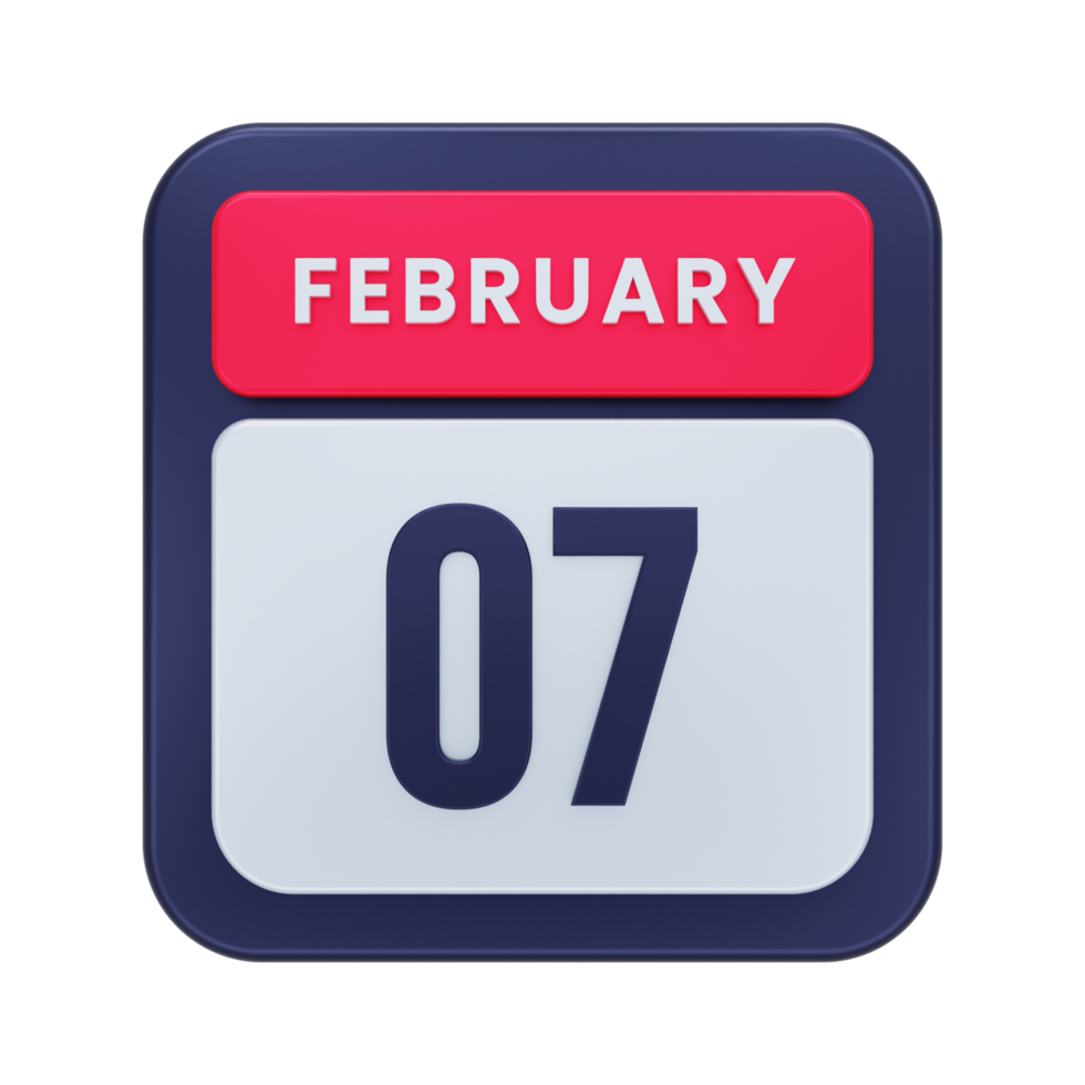 February Realistic Calendar Icon 3D Illustration Date February 07 png
