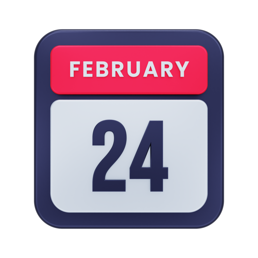 February Realistic Calendar Icon 3D Illustration Date February 24 png