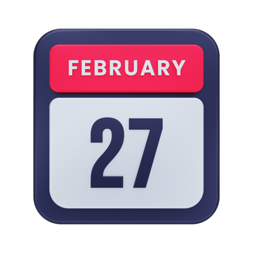 February Realistic Calendar Icon 3D Illustration Date February 27 png