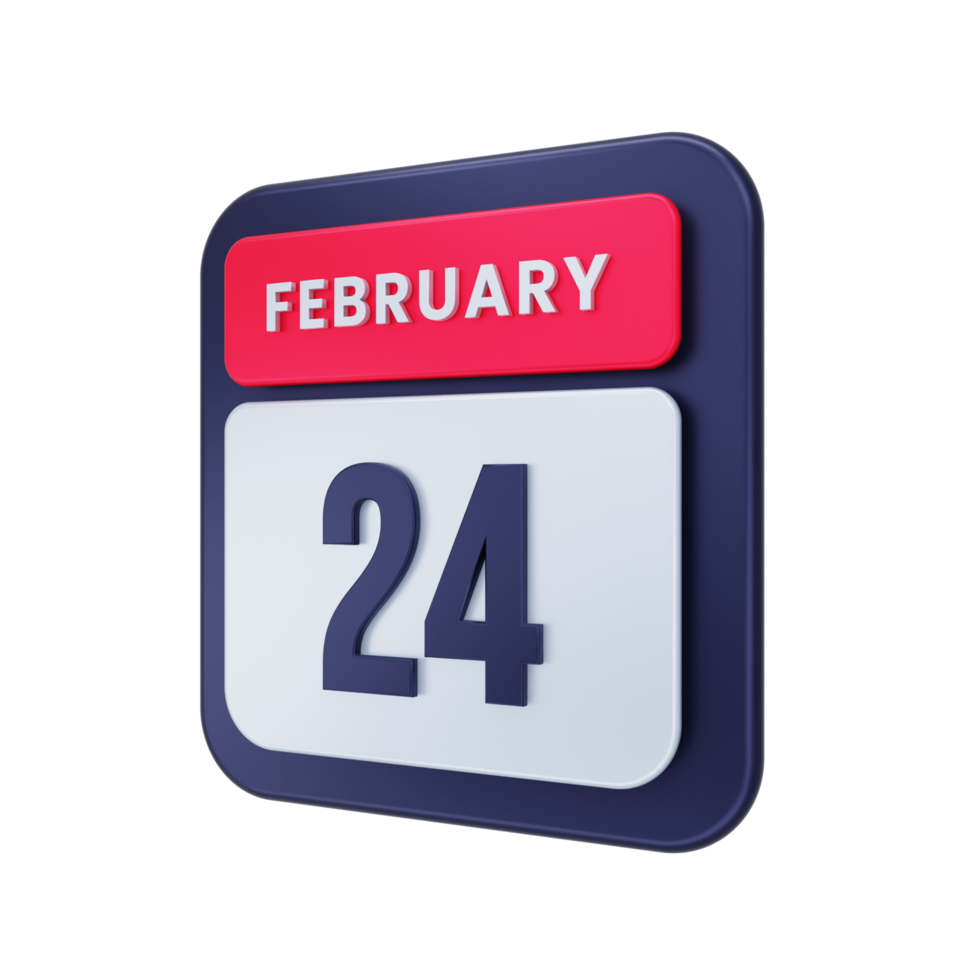 February Realistic Calendar Icon 3D Illustration Date February 24 png