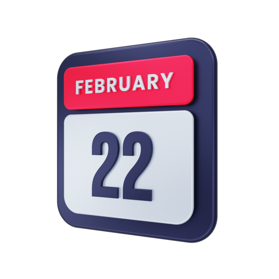 February Realistic Calendar Icon 3D Illustration Date February 22 png