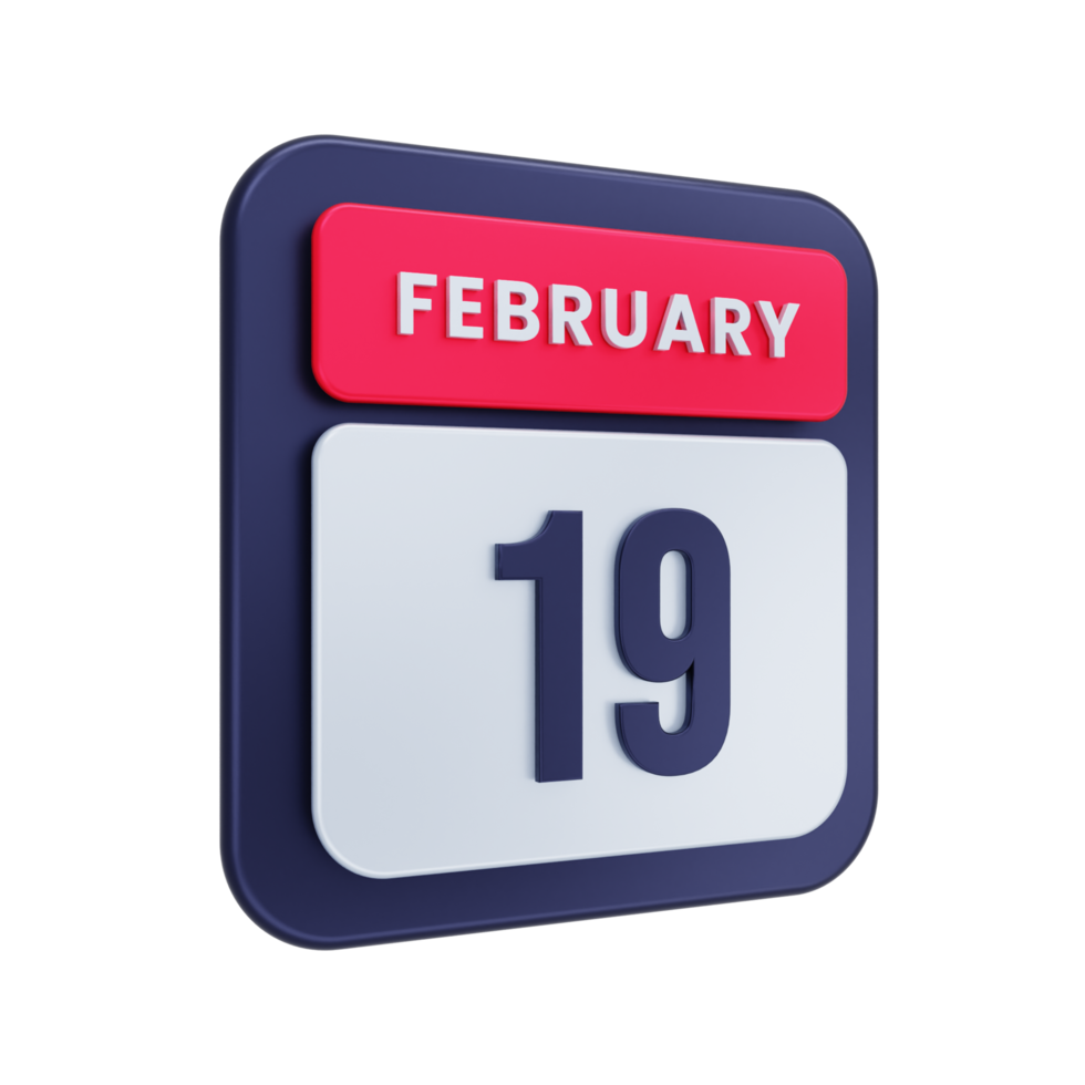 février calendrier réaliste icône illustration 3d date 19 février png