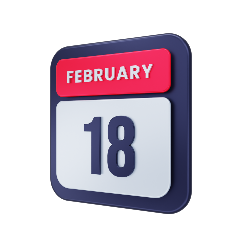 icono de calendario realista de febrero ilustración 3d fecha 18 de febrero png