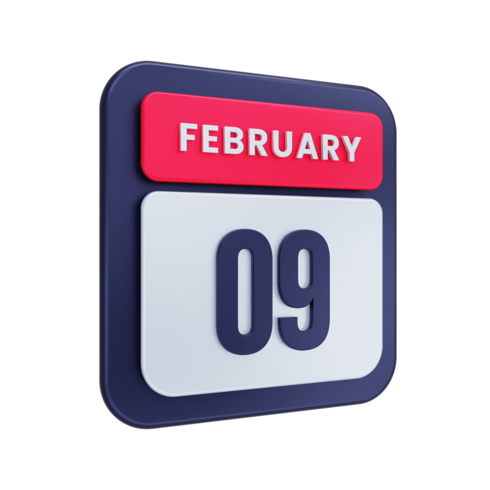 February Realistic Calendar Icon 3D Illustration Date February 09 png