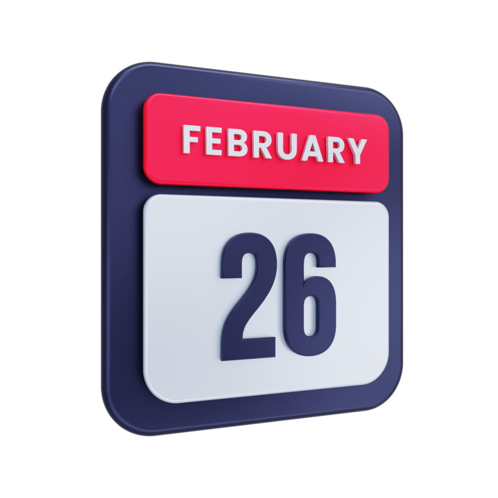 February Realistic Calendar Icon 3D Illustration Date February 26 png