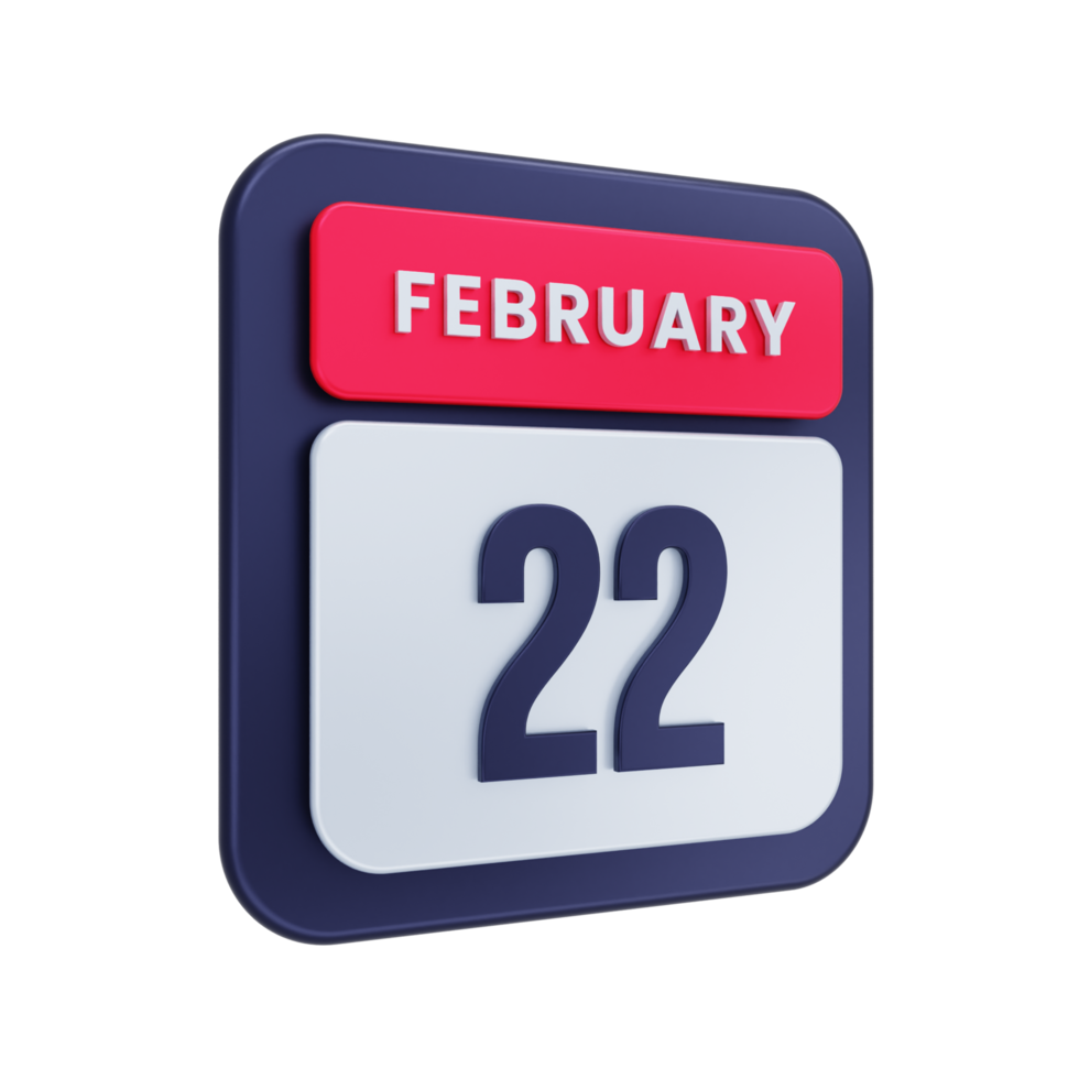 February Realistic Calendar Icon 3D Illustration Date February 22 png