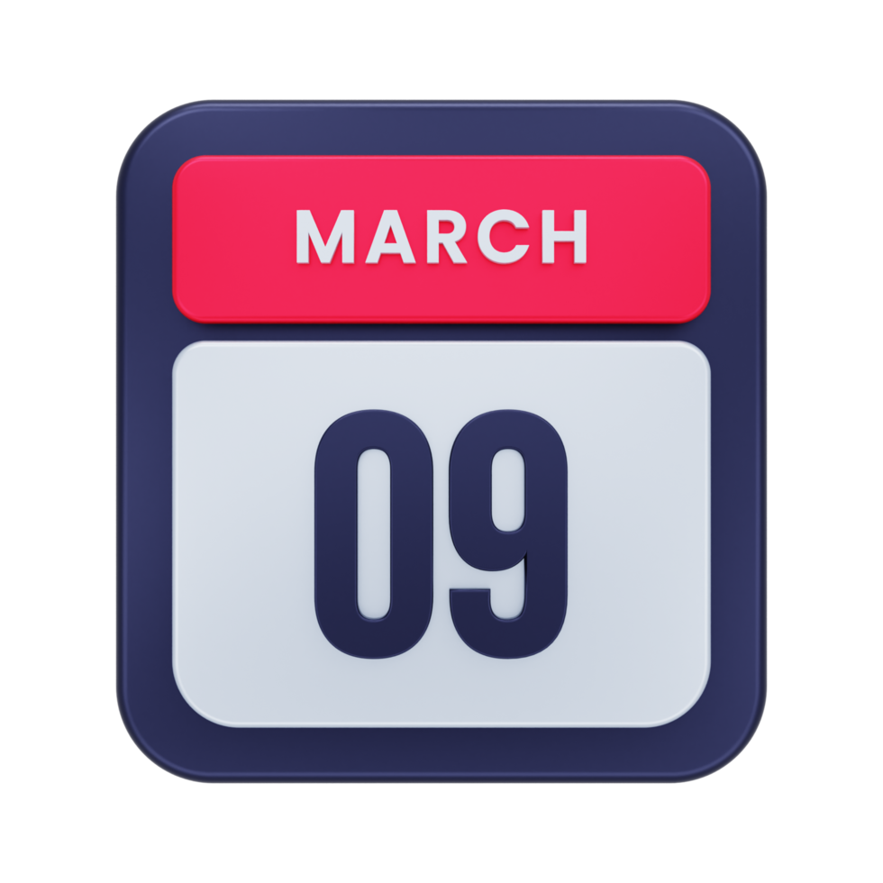 March Realistic Calendar Icon 3D Illustration Date March 09 png