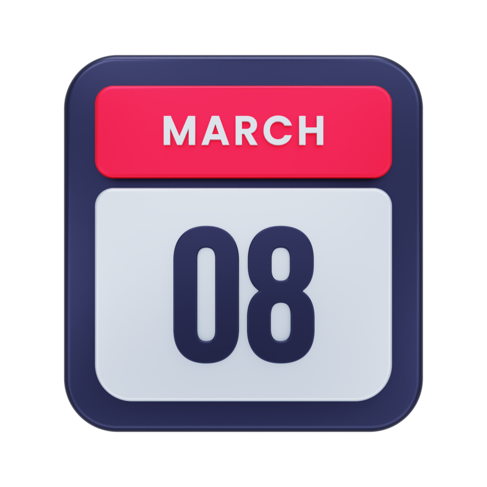 March Realistic Calendar Icon 3D Illustration Date March 08 png