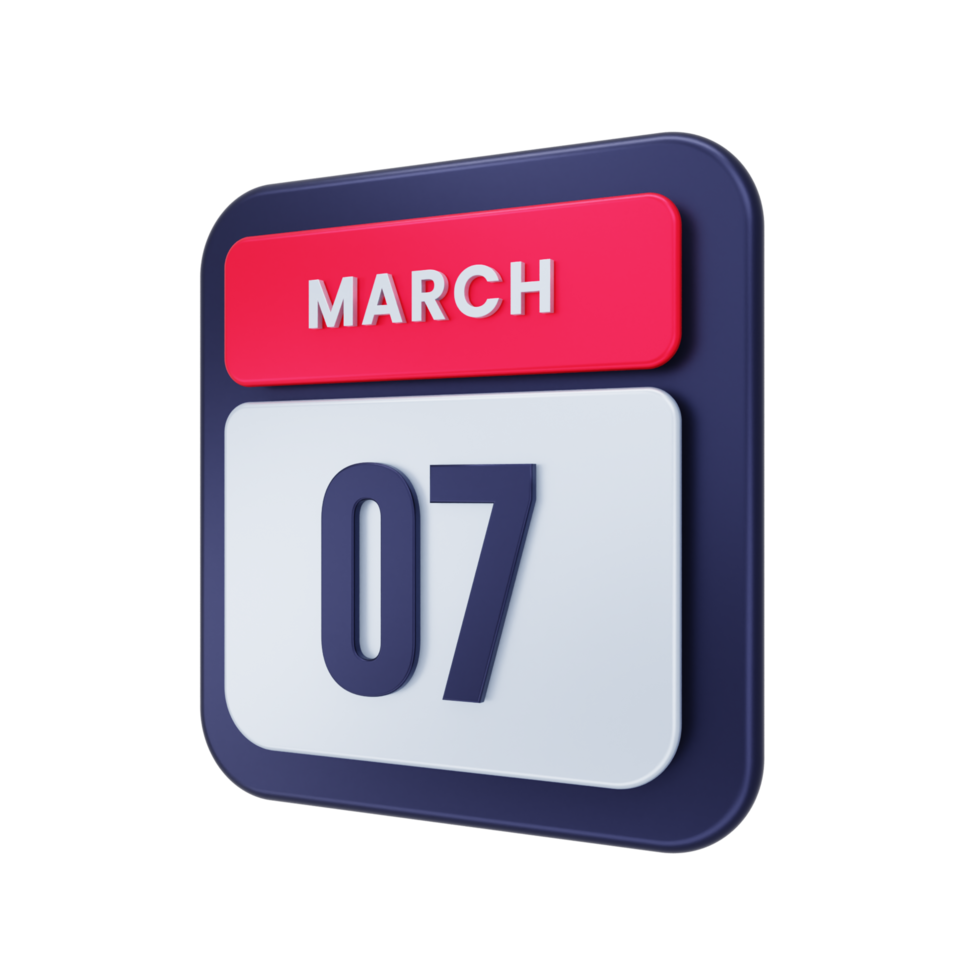March Realistic Calendar Icon 3D Illustration Date March 07 png