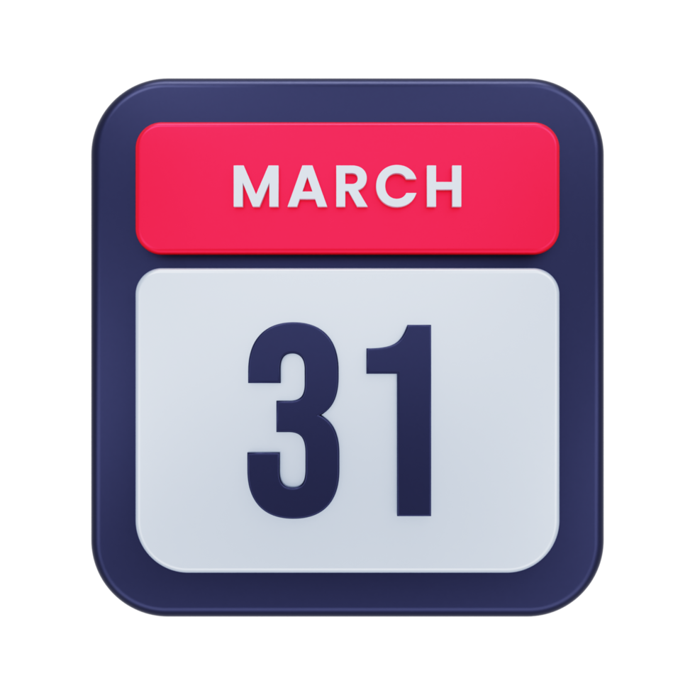 March Realistic Calendar Icon 3D Illustration Date March 31 png