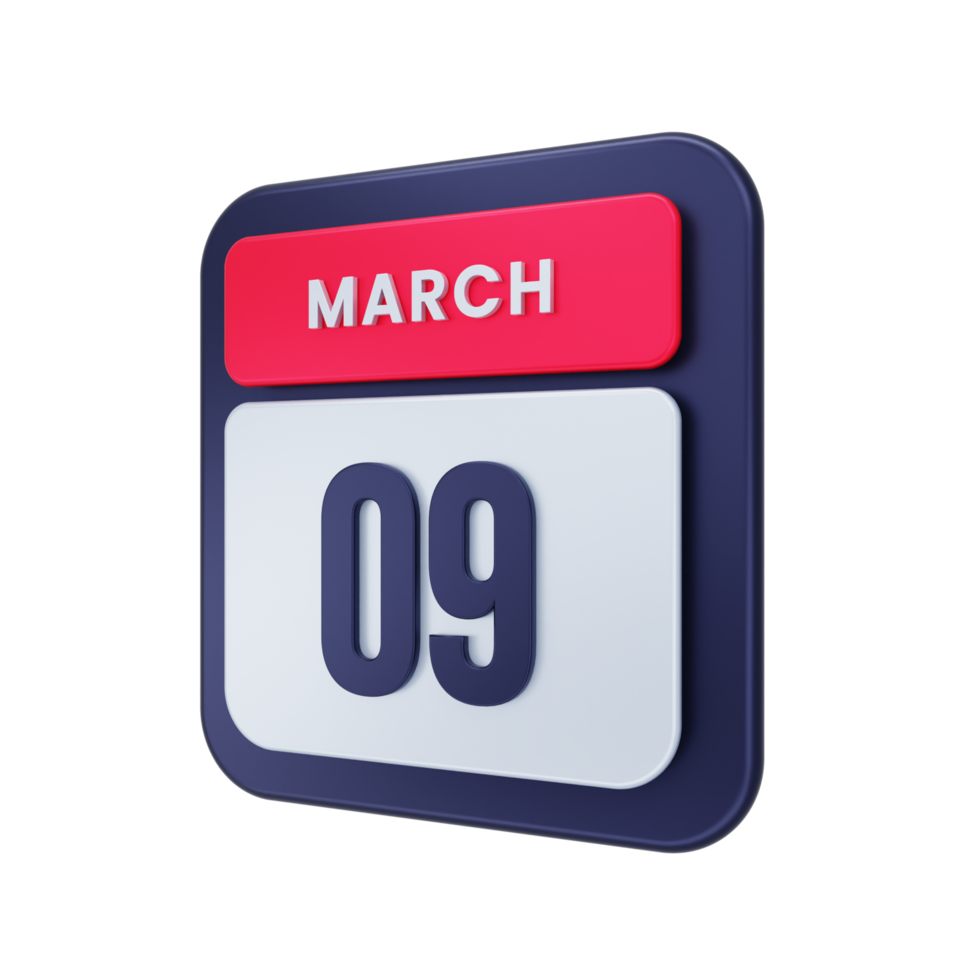 March Realistic Calendar Icon 3D Illustration Date March 09 png