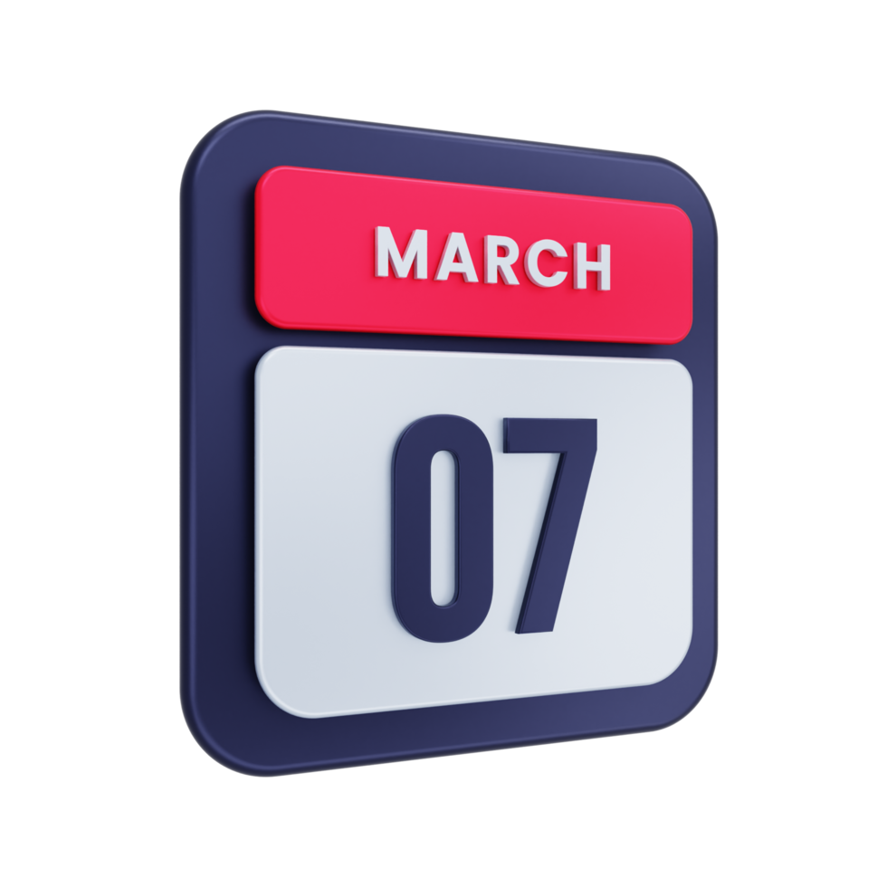 marzo realistico calendario icona 3d illustrazione Data marzo 07 png