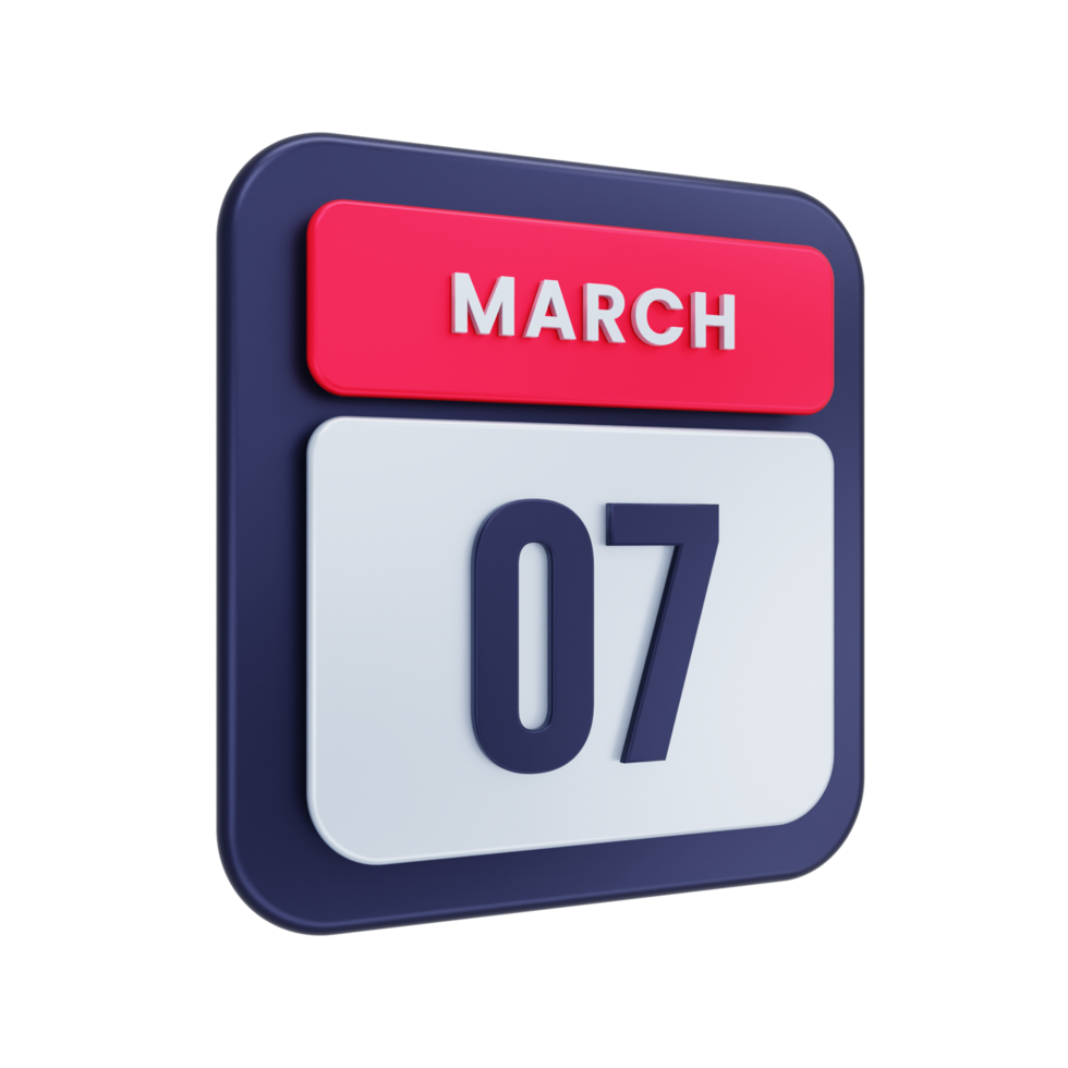 March Realistic Calendar Icon 3D Illustration Date March 07 png