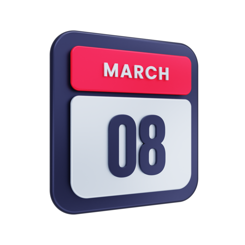 March Realistic Calendar Icon 3D Illustration Date March 08 png