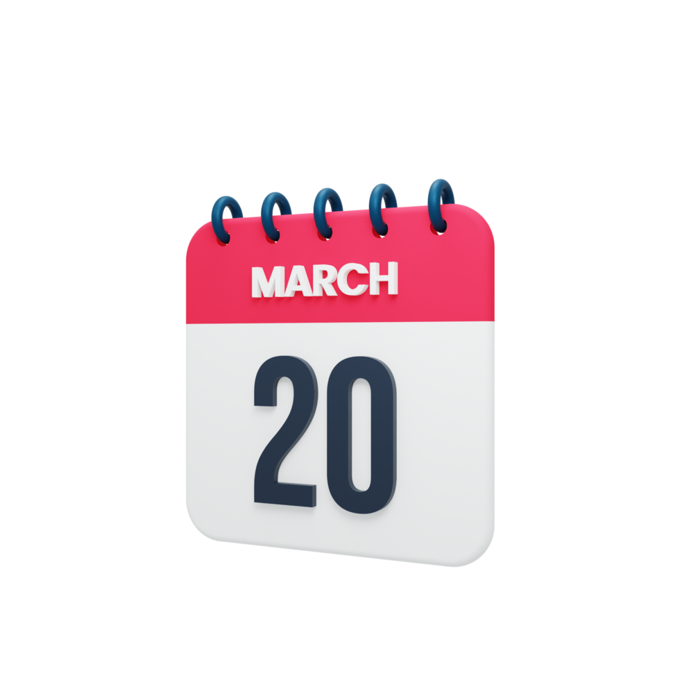 marzo realistico calendario icona 3d illustrazione Data marzo 20 png