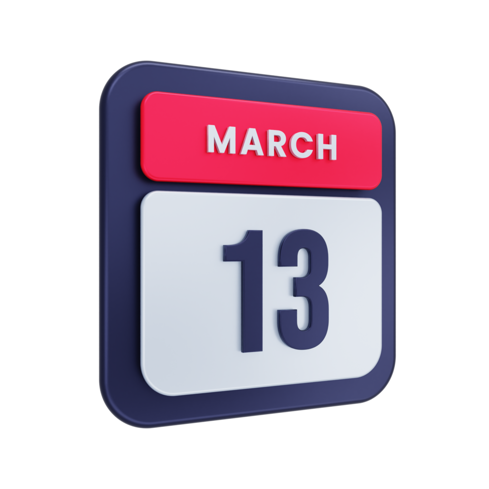 March Realistic Calendar Icon 3D Illustration Date March 13 png