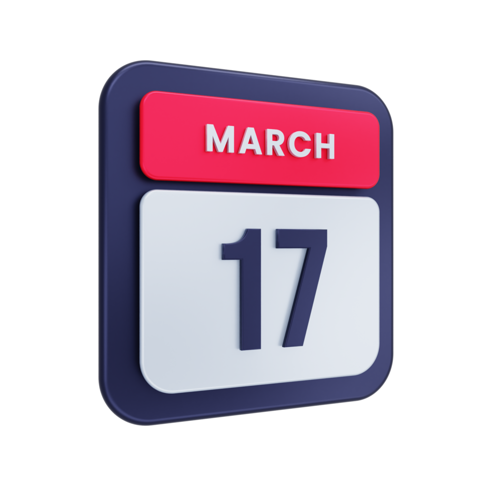 March Realistic Calendar Icon 3D Illustration Date March 17 png