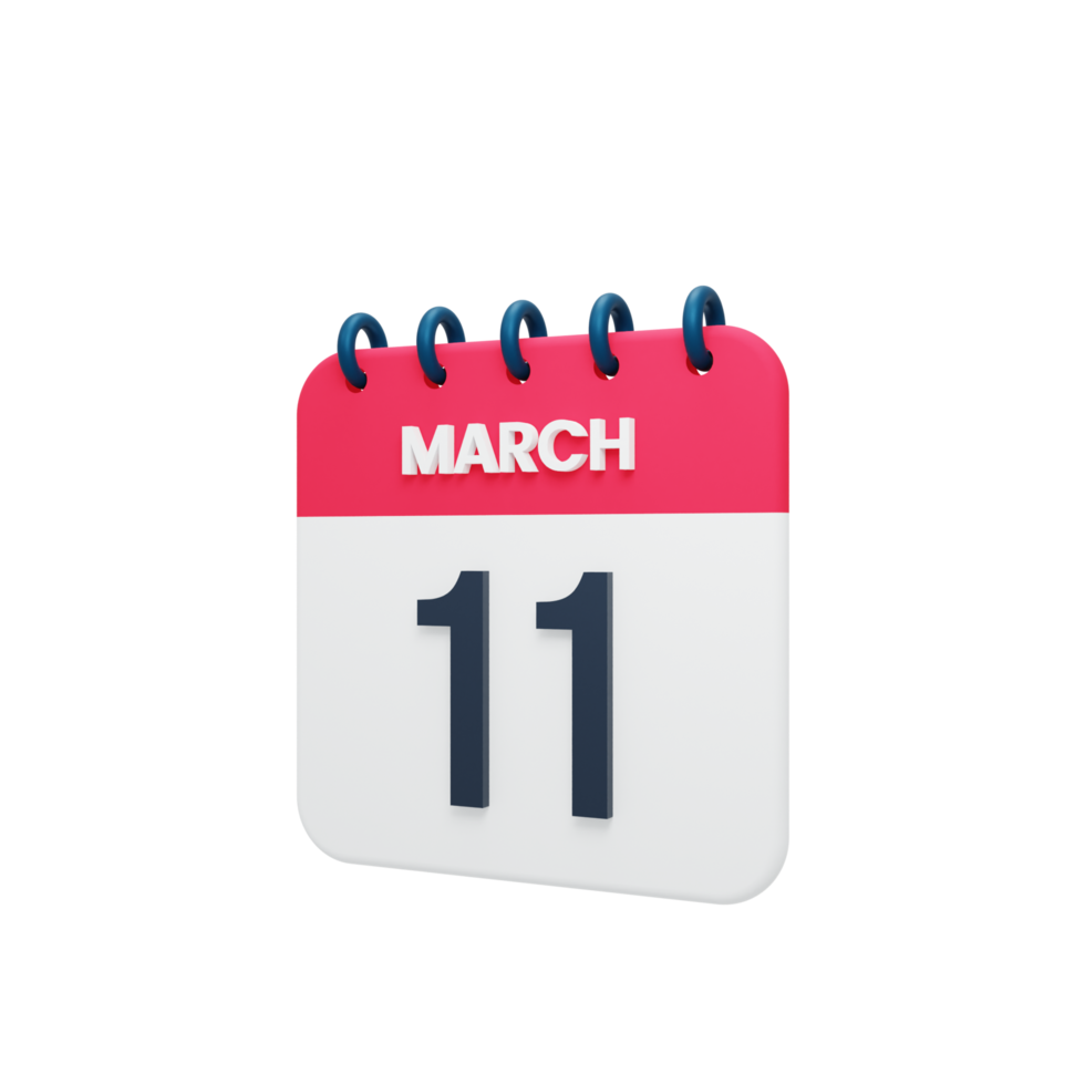 March Realistic Calendar Icon 3D Illustration Date March 11 png