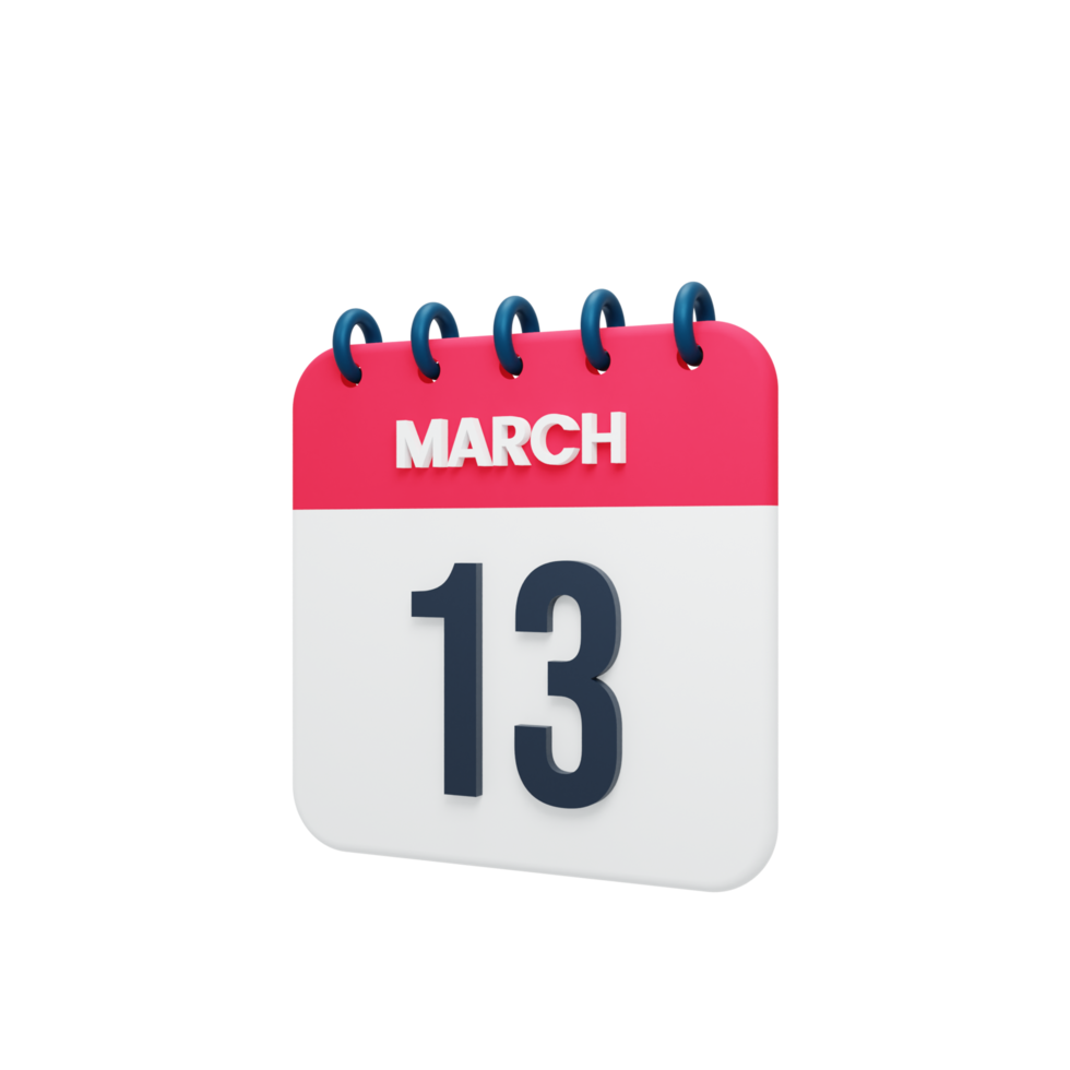 March Realistic Calendar Icon 3D Illustration Date March 13 png