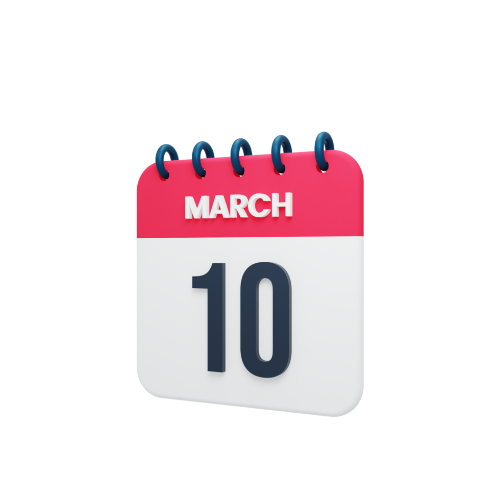 marzo icono de calendario realista ilustración 3d fecha 10 de marzo png