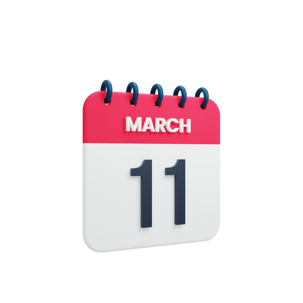 March Realistic Calendar Icon 3D Illustration Date March 11 png