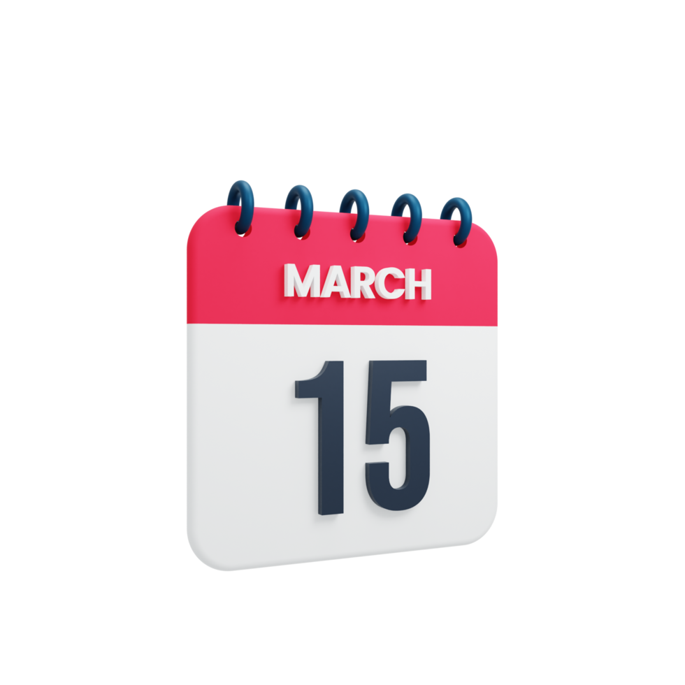 March Realistic Calendar Icon 3D Illustration Date March 15 png