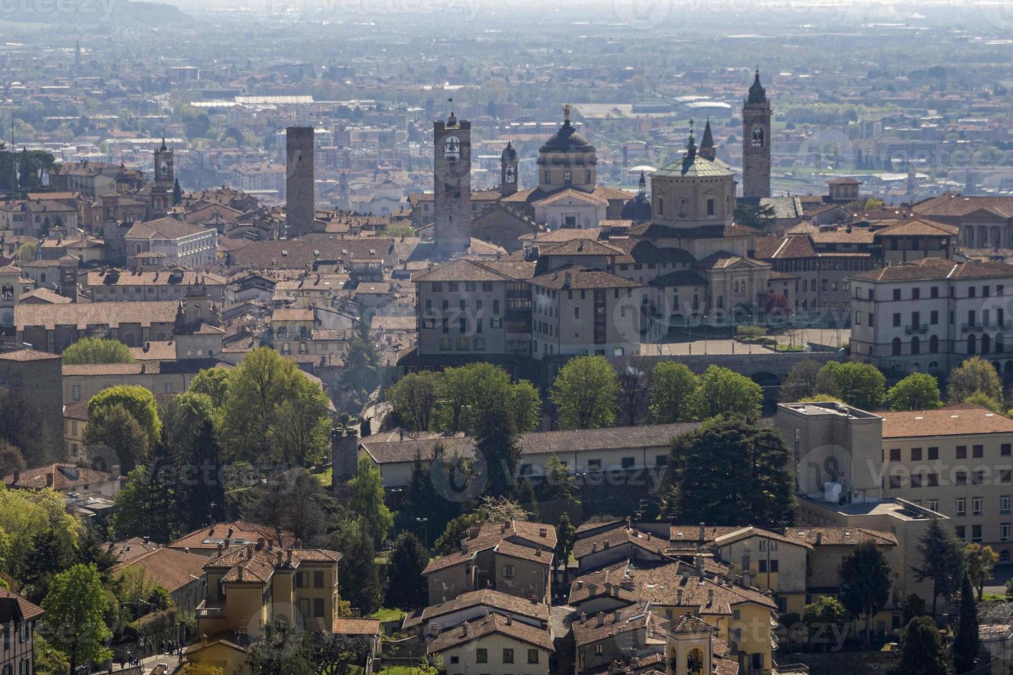 Bergamo medieval town aerial panorama photo