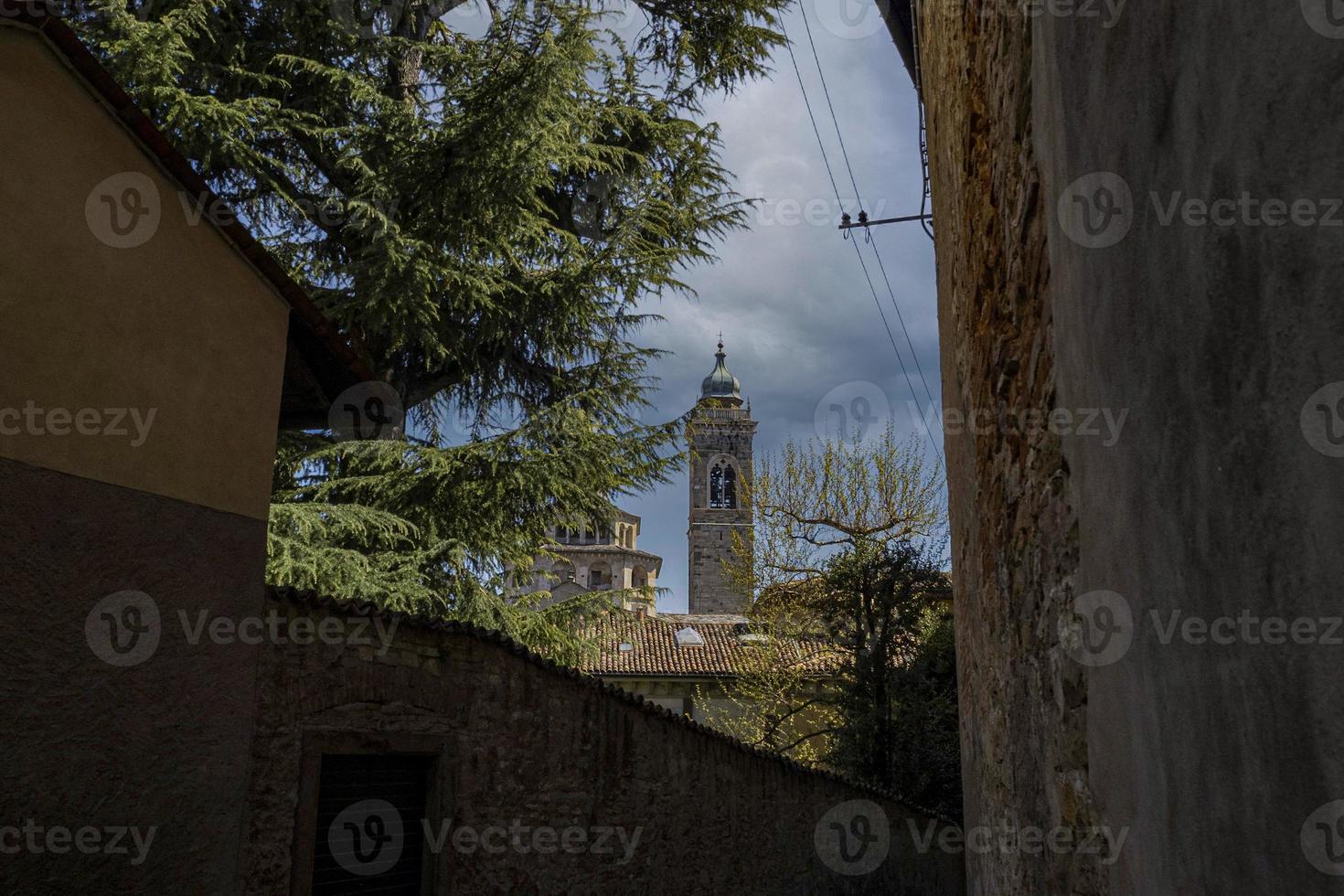 Bergamo medieval high town houses view photo