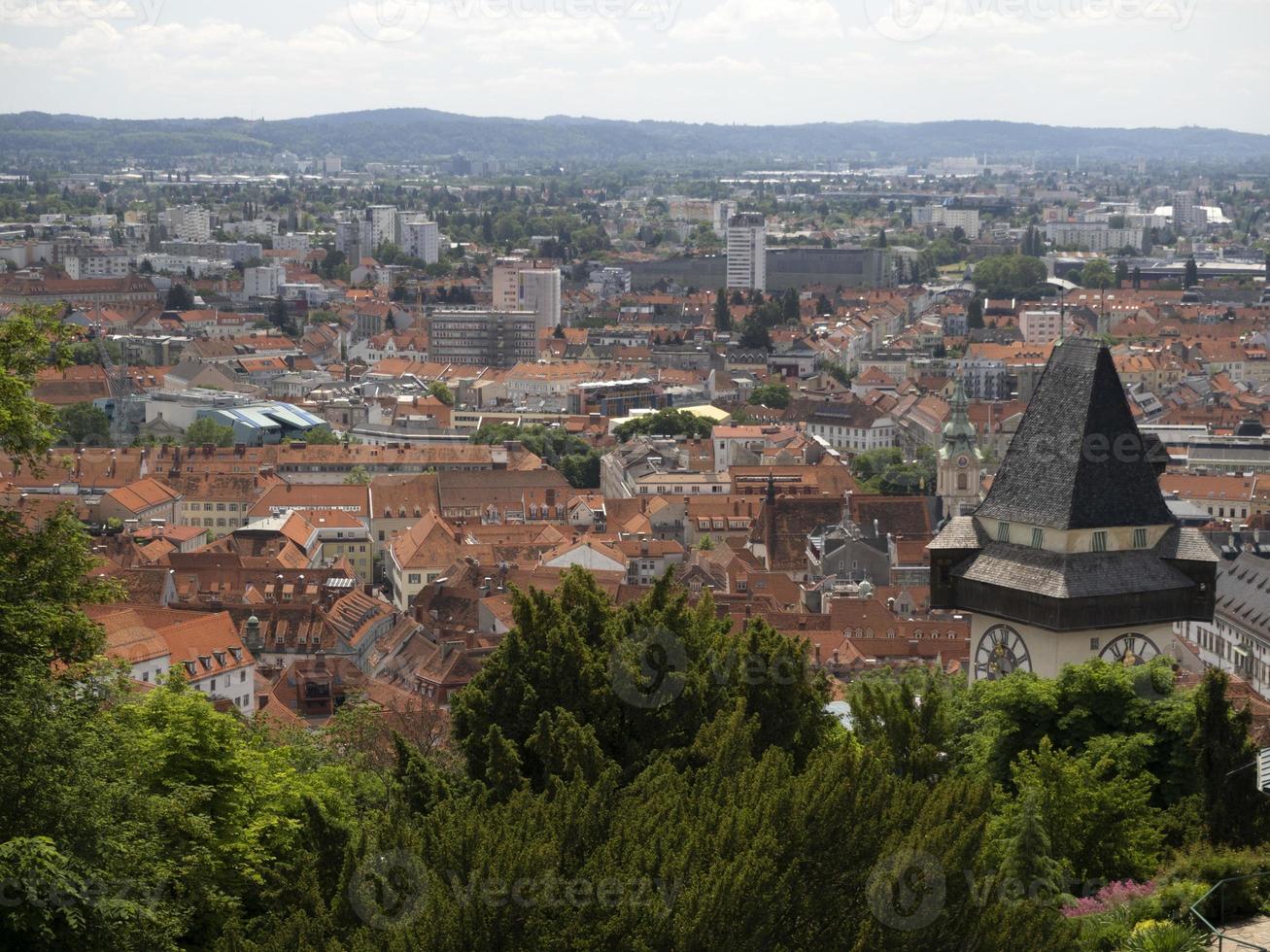 Graz Austria aerial panorama from clock tower photo