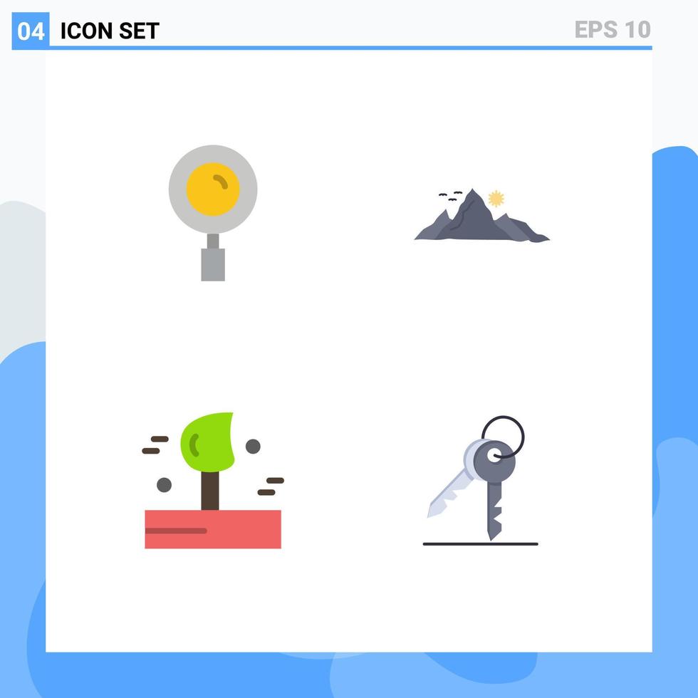 4 paquete de iconos planos de interfaz de usuario de signos y símbolos modernos de elementos de diseño de vectores editables de viento de colina de búsqueda soplando