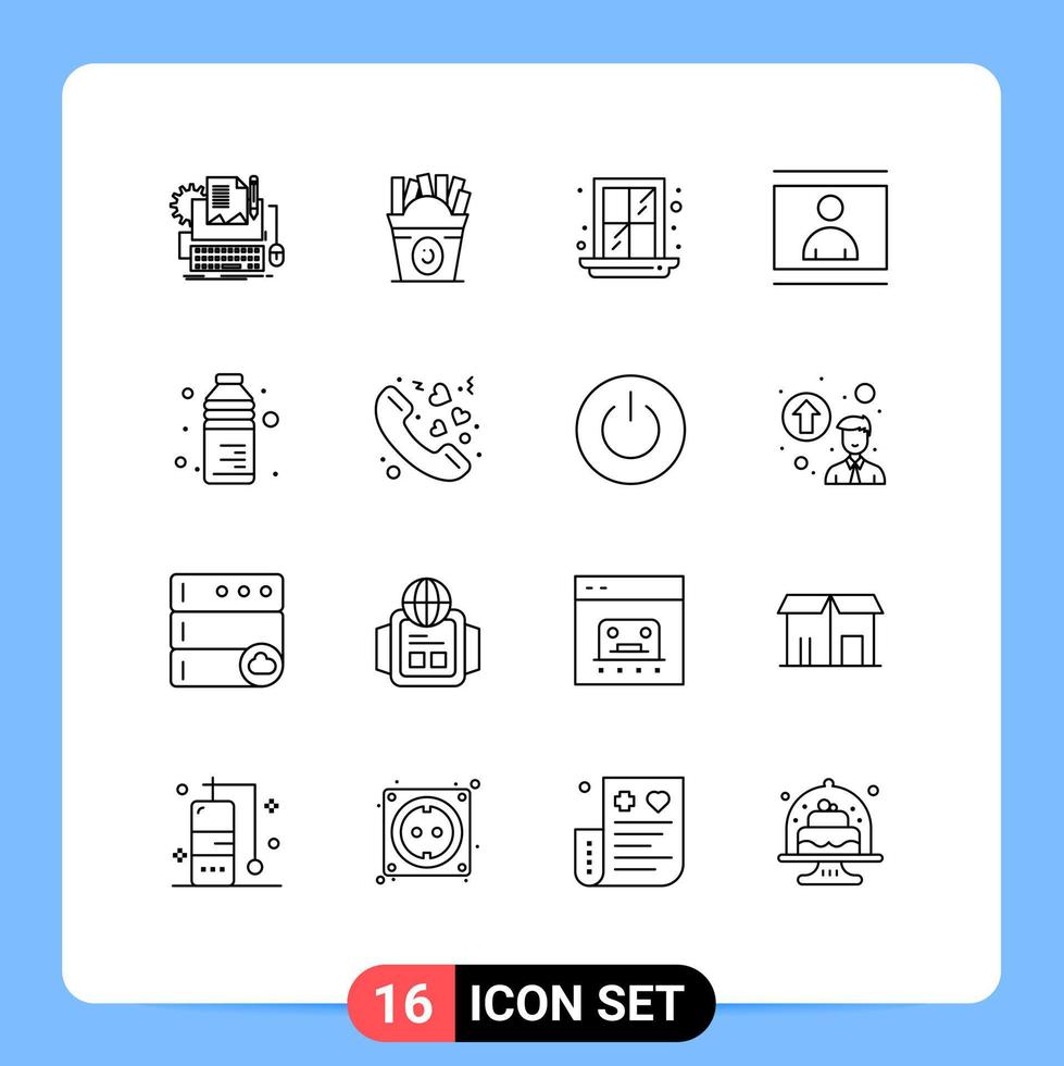 Group of 16 Outlines Signs and Symbols for bottle photo usa person human Editable Vector Design Elements