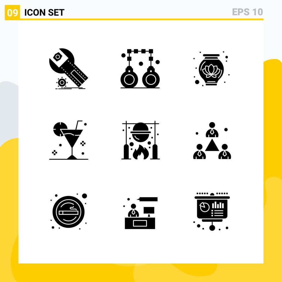 9 Universal Solid Glyphs Set for Web and Mobile Applications autumn drink police cocktail beach Editable Vector Design Elements