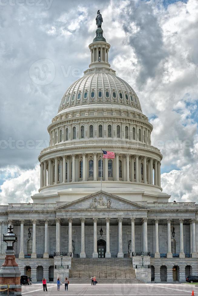 Washington DC Capitol detail on cloudy sky photo