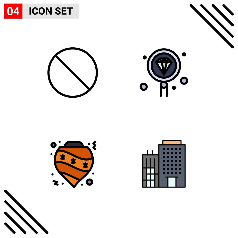 Set of 4 Vector Filledline Flat Colors on Grid for cancel bauble coding programming decoration Editable Vector Design Elements