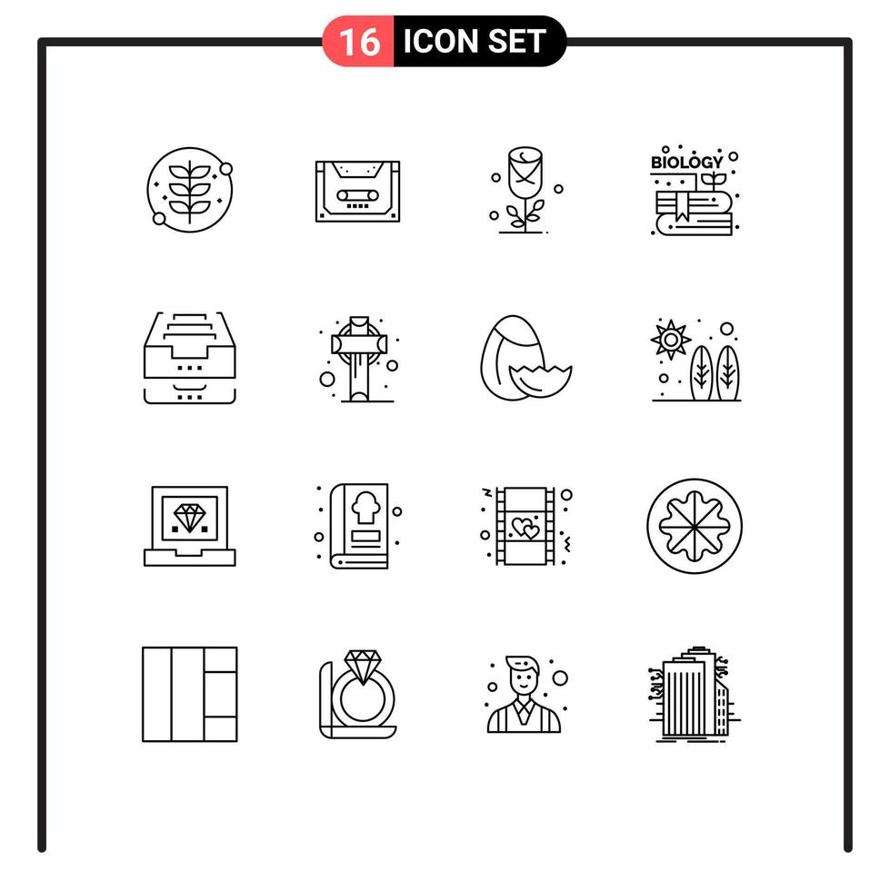 Set of 16 Modern UI Icons Symbols Signs for archive garden deck content wedding Editable Vector Design Elements