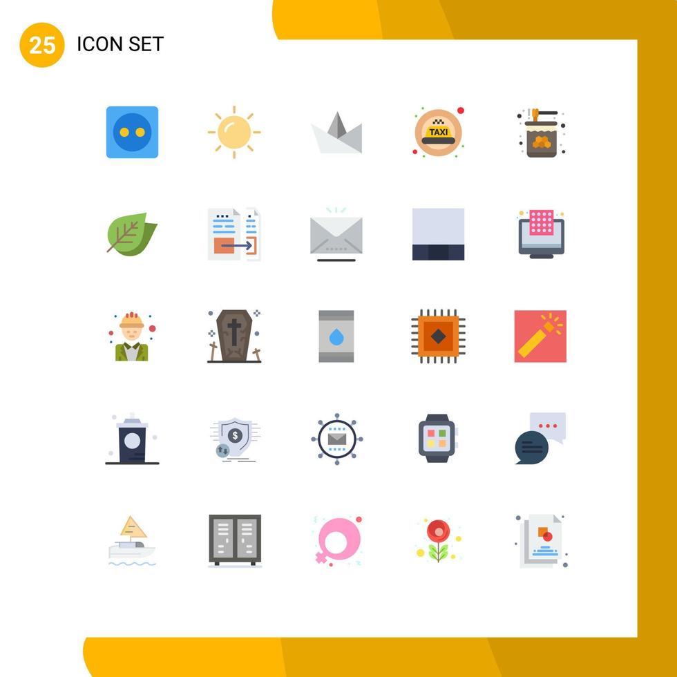 25 User Interface Flat Color Pack of modern Signs and Symbols of sweet honey origami food taxi Editable Vector Design Elements