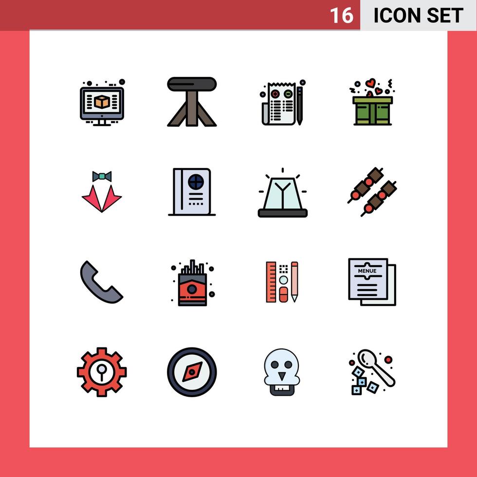 Universal Icon Symbols Group of 16 Modern Flat Color Filled Lines of suit heart edit bow love Editable Creative Vector Design Elements